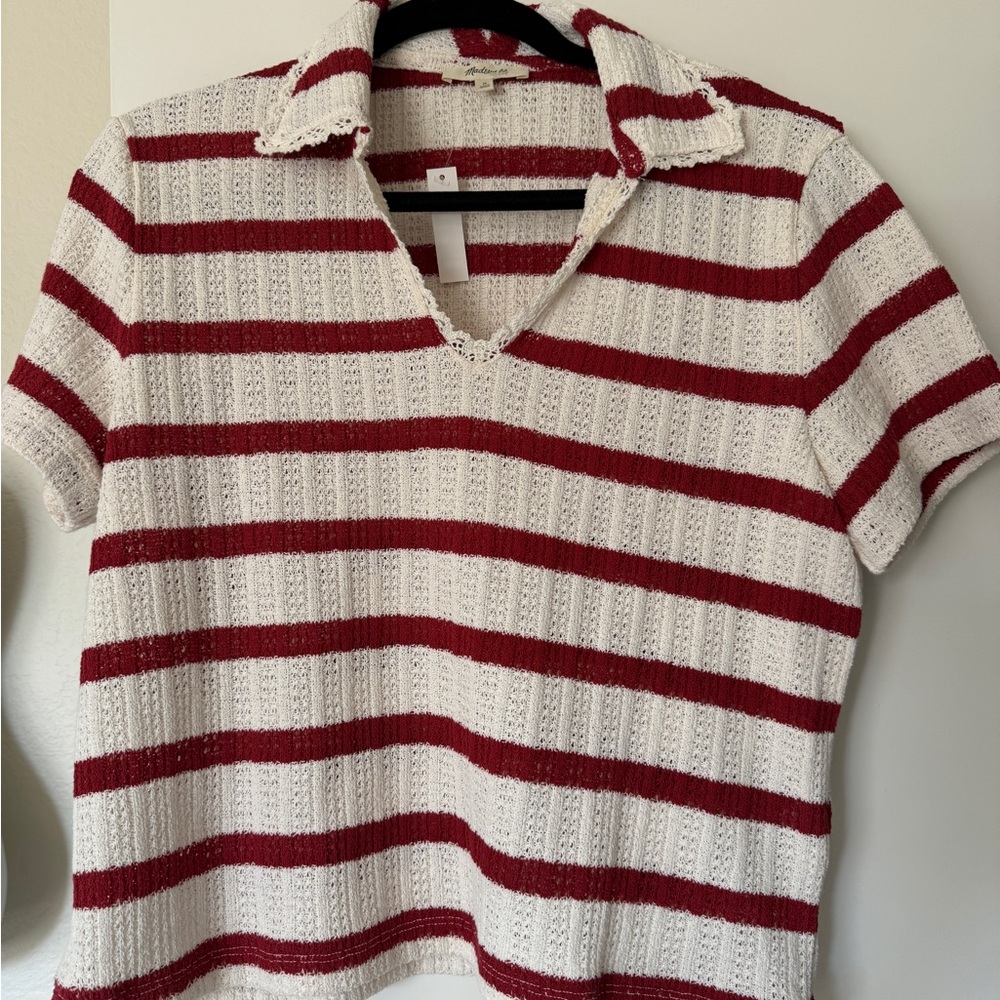 Madewell Red and White Striped Short Sleeve Top